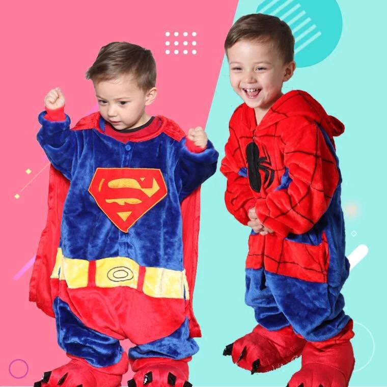 KOSTUM ONESIE SPIDERMAN LABA LABA SUPERMAN MARVEL AVENGERS ANAK PIYAMA COSPLAY PESTA