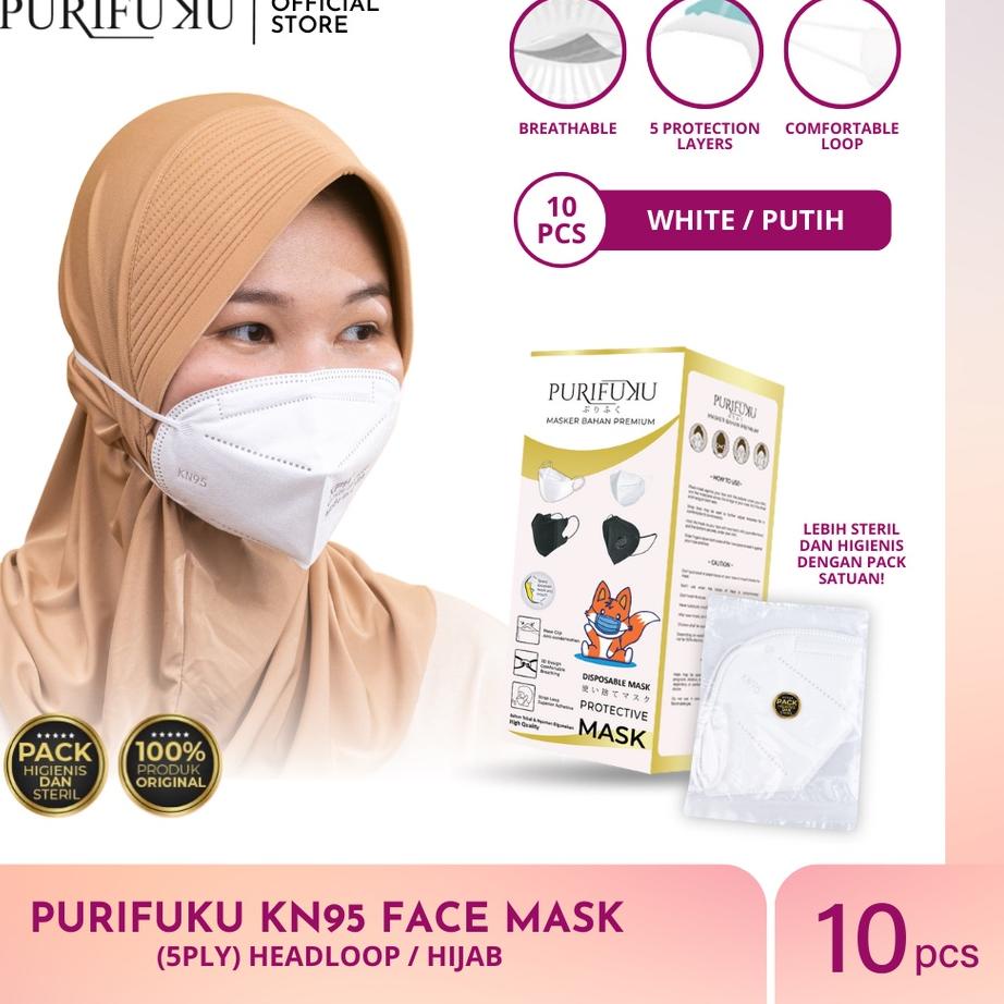 96G Purifuku Masker Kn95 Hijab 10Pcs Masker Disposable 5Ply Masker Headloop Face Mask N95➩❥ (Serba M
