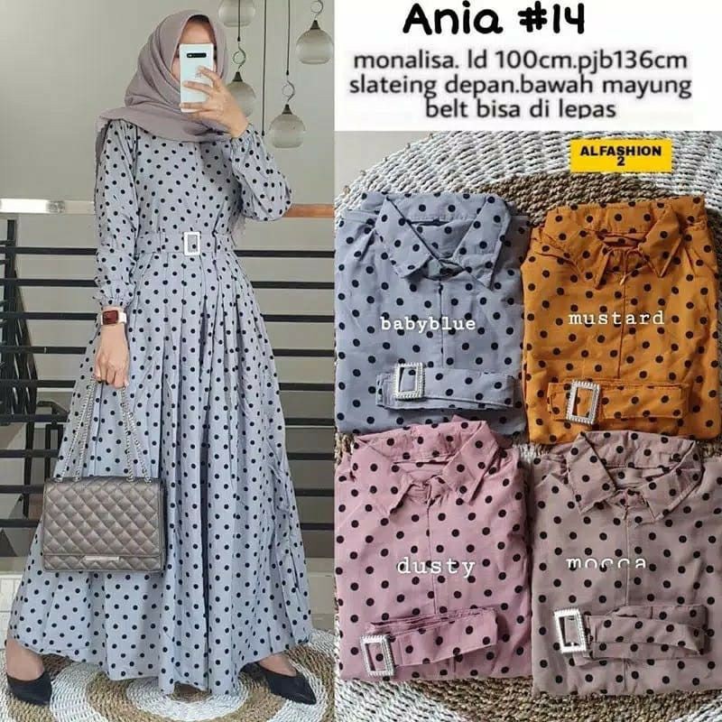 ANIA#14 MAXY DRESS//GAMIS MOTIF KOMBINASI POLKA//PARTY DRESS TERBARU CERUTY BABYDOLL Terlaris
