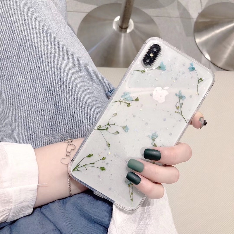 Blue Dried Flower Case Samsung A7 A9 2018 A6 A8 plus J4 J6 S9 V7 S10 S22 S21 Ultra A52 A72 A32 A11 A22 A53 A73 A21 A21s