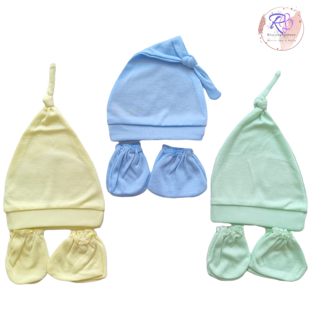 3pcs topi set sarung tangan dan kaki bayi newborn / perlengkapan bayi baru lahir