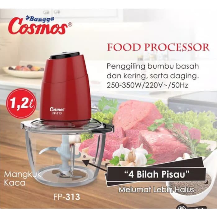 Food Processor Chopper COSMOS  FP 313 - FP313  Penggiling Daging Bumbu  Kaca  Original