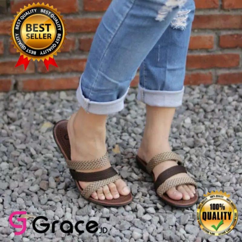 GRACE [RAJUT BAN 3M] Sandal Cewek Turki Selop/ Sandal Selop Wanita Tali 3/ Sandal Selop Rajut Ban 3m