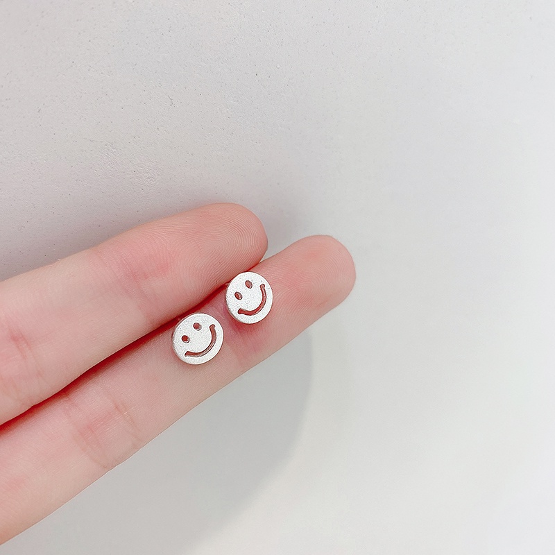 Magic789 Korea s925 Perak Berongga Wajah Senyum Stud Anting-Anting Untuk Wanita Perempuan Hypoallergenic Lucu Kecil Anting-Anting Pakaian Sehari-Hari Telinga Perhiasan