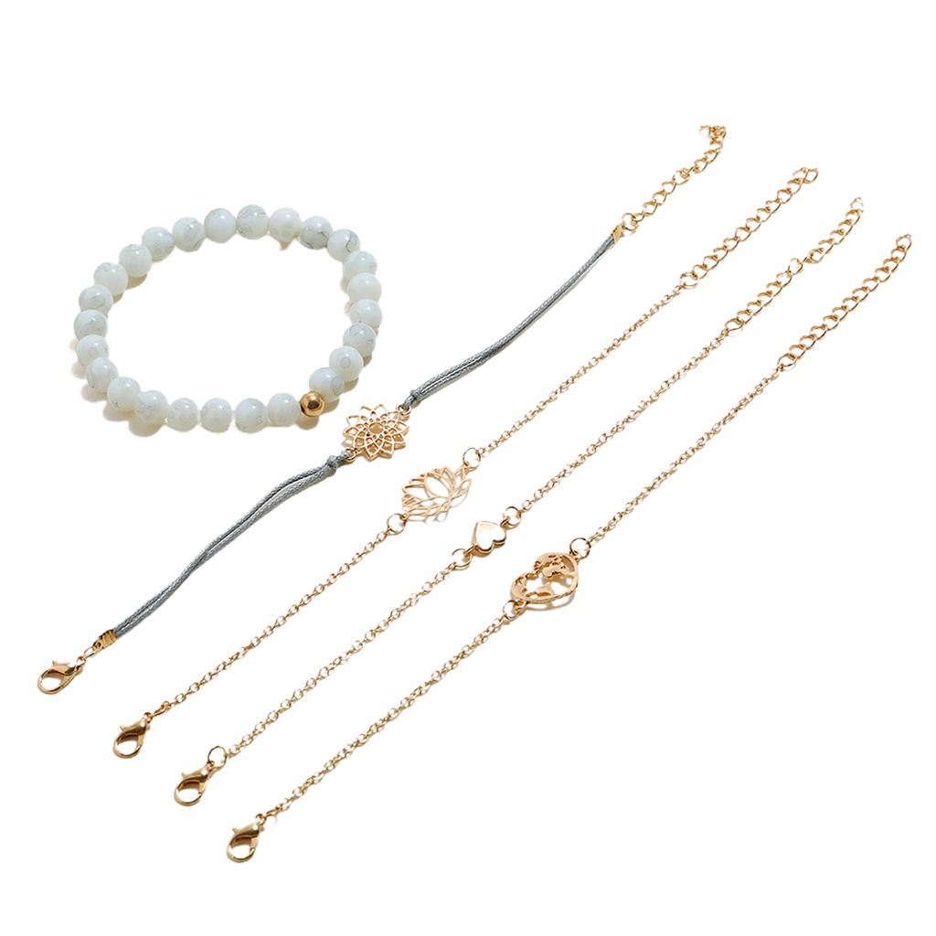 Hu Hu Hu Hu Hu Alat Bantu Pasang Kacamata♡ 5pcs Gelang Tangan Wanita Desain Bunga Teratai Hollow Adjustable Untuk Pesta