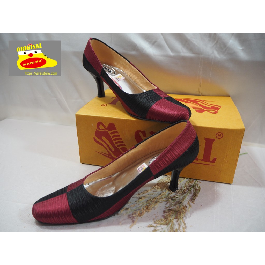 Sepatu High Heels Wanita Motif 2 Warna Hitam-Maroon S04R01B4 / Sepatu Wanita / High Heels Wanita