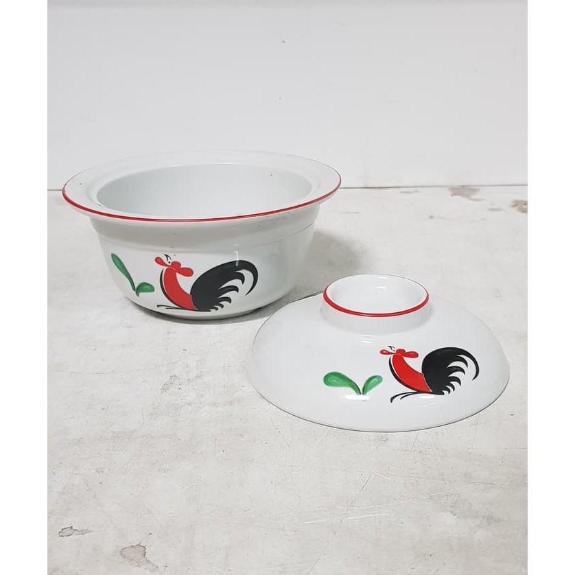 Mangkuk Soup Keramik / Mangkuk Sapo Motif Ayam + Tutup
