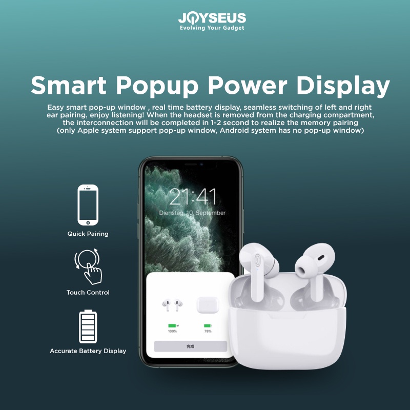 Earphone JOYT2 TWS Wireless Earphone Bluetooth 5.0 Mini Earbud Smart Touch - EP0030-1