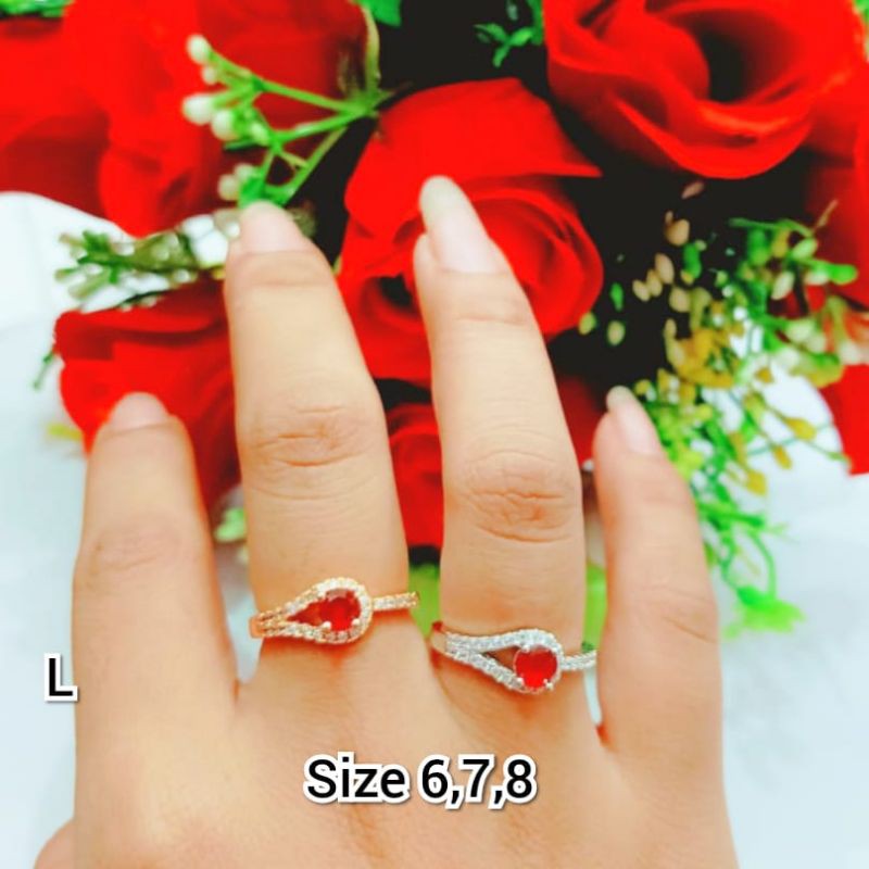 [BAYAR DITEMPAT] CINCIN WANITA TITANIUM MOTIF PERMATA MATA MERAH BANYAK PILIHAN MODEL DAN BENTUK NYA