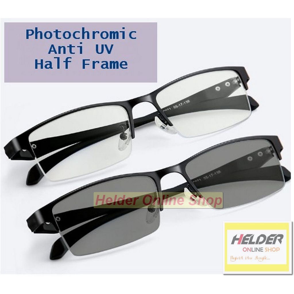 Kacamata Normal dan Minus Lensa Photochromic model Half Frame