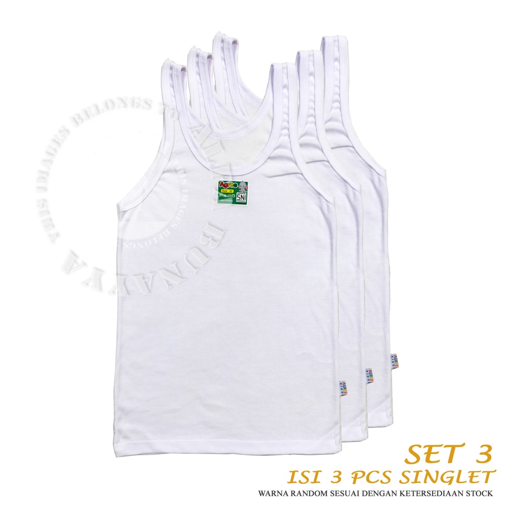 3 Singlet Anak AGREE PUTIH - POLOS - LIST POLOS Kaos Dalam Anak