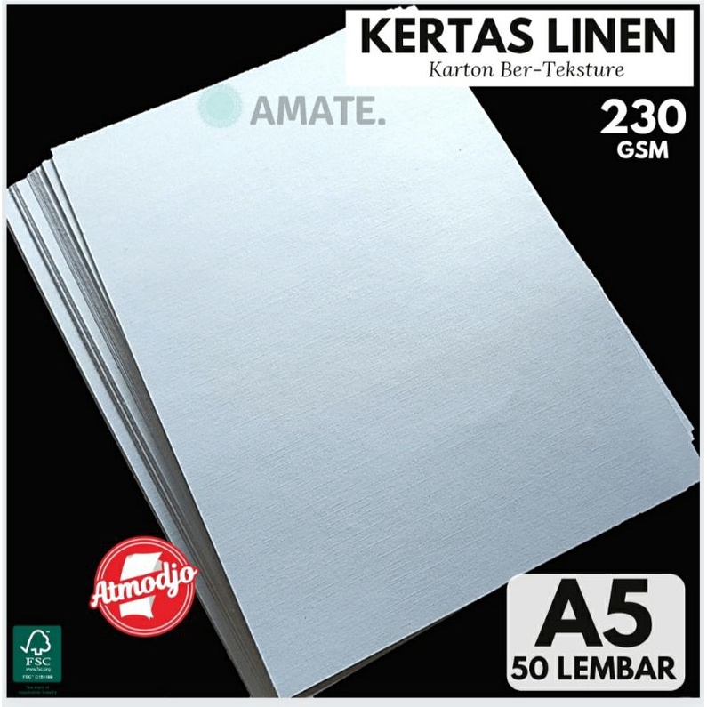 Kertas Linen Jepang Putih isi 50 Lembar A5 --- Karton Fancy paper Berteksture ---