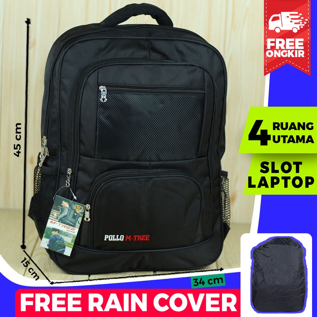 TAS RANSEL POLO MURAH Backpack Pria Kerja Ekslusif Premium Tas Laptop M Tree Hitam Free Raincover