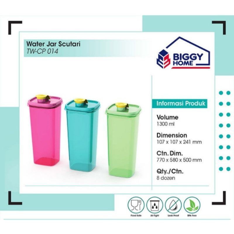 Botol Minum Kulkas Tempat Air Kotak Serbaguna 1300ml Water Jar Scutari - tosca