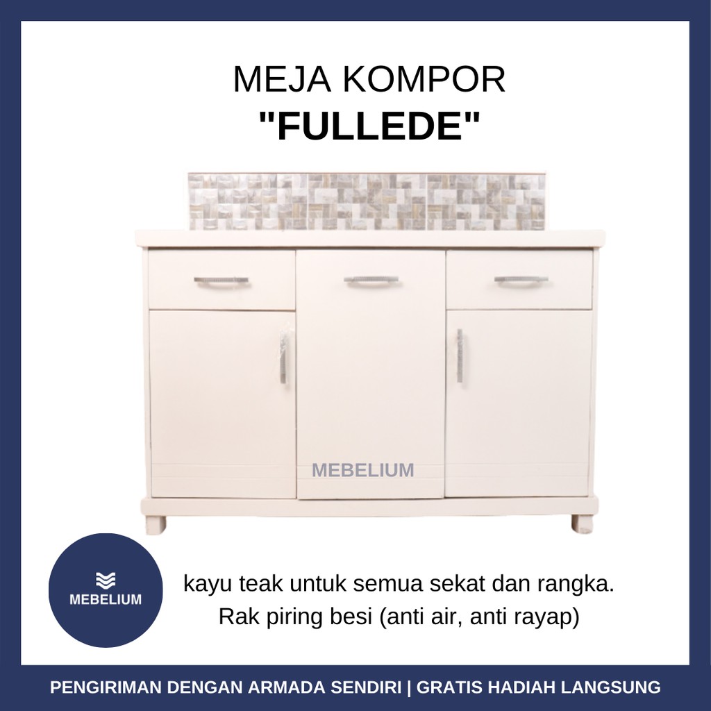 Meja Dapur Fullede Kitchen Set Bawah Rak Dapur / Kompor Bahan Kayu Blockteak Keramik