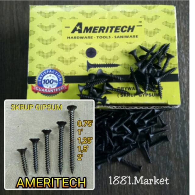 SKRUP GYPSUM / SEKRUP GIPSUM AMERITECH HITAM 1 INCH 1 KOTAK