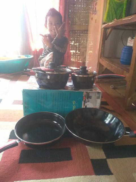 Panci Set Enamel  Cookware Set Anti Lengket Lengkap Dengan Tutup Kaca