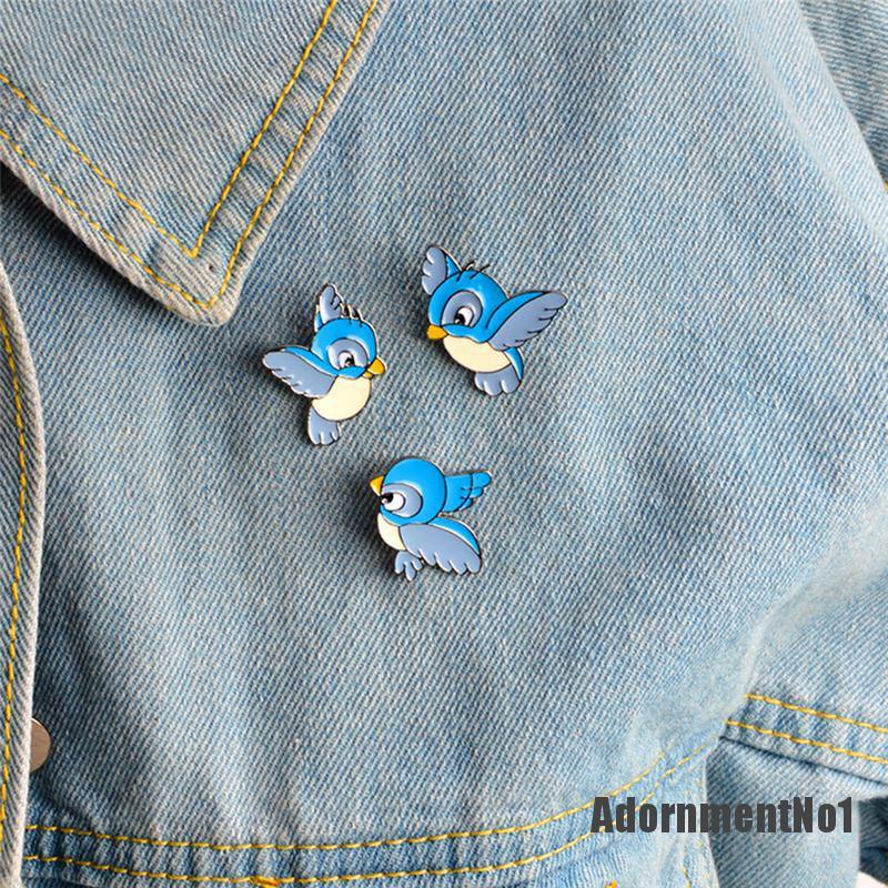 (Adornmentno1) 3pcs / Set Bros Pin Enamel Bentuk Burung Warna Biru Untuk Aksesoris Jaket / Kemeja