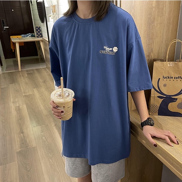 Baju Atasan Wanita Oversize Biru / Kaos Atasan Wanita Korean Style Import Premium /Kaos Cewe Kasual Fashion