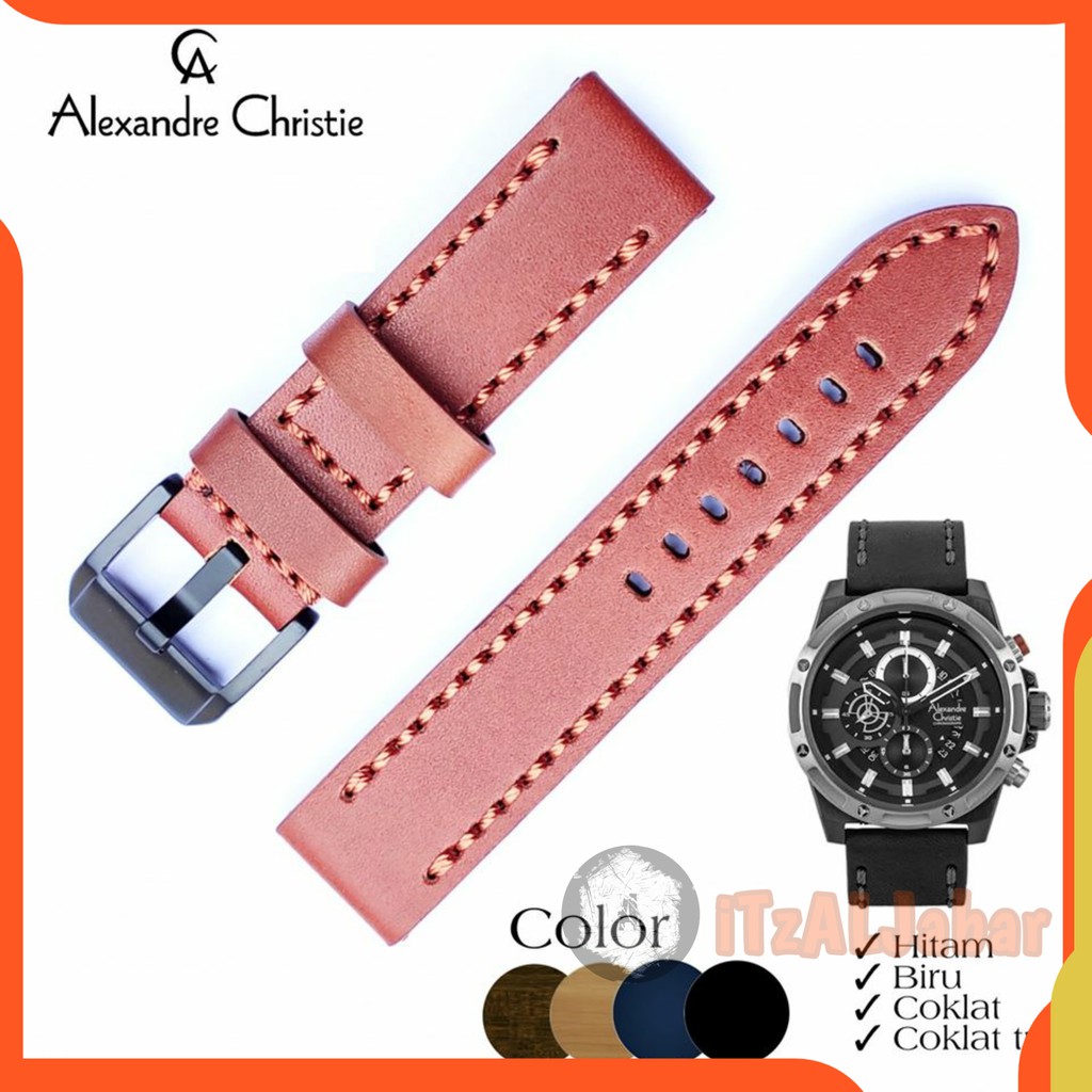 Tali jam tangan Alexandre christie 6506 kulit Asli Leather strap