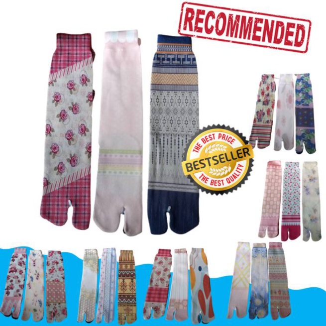 Kaos kaki muslimah motif SHABBY JEMPOL panjang Nylon premium printing tapak hitam Berkualitas