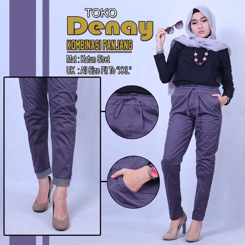 denay Bayar Ditempat promo POLOS KOMBINASI Celana panjang wanita Basic pants premium ori by toko