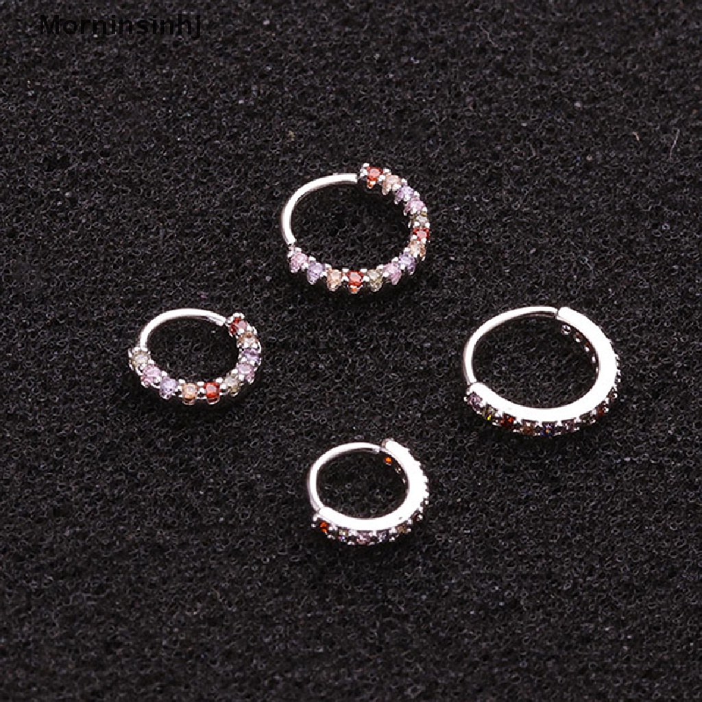 1 Pc Anting Hoop Bahan Stainless Steel Ukuran 6 / 8 / 10mm Dengan Zircon
