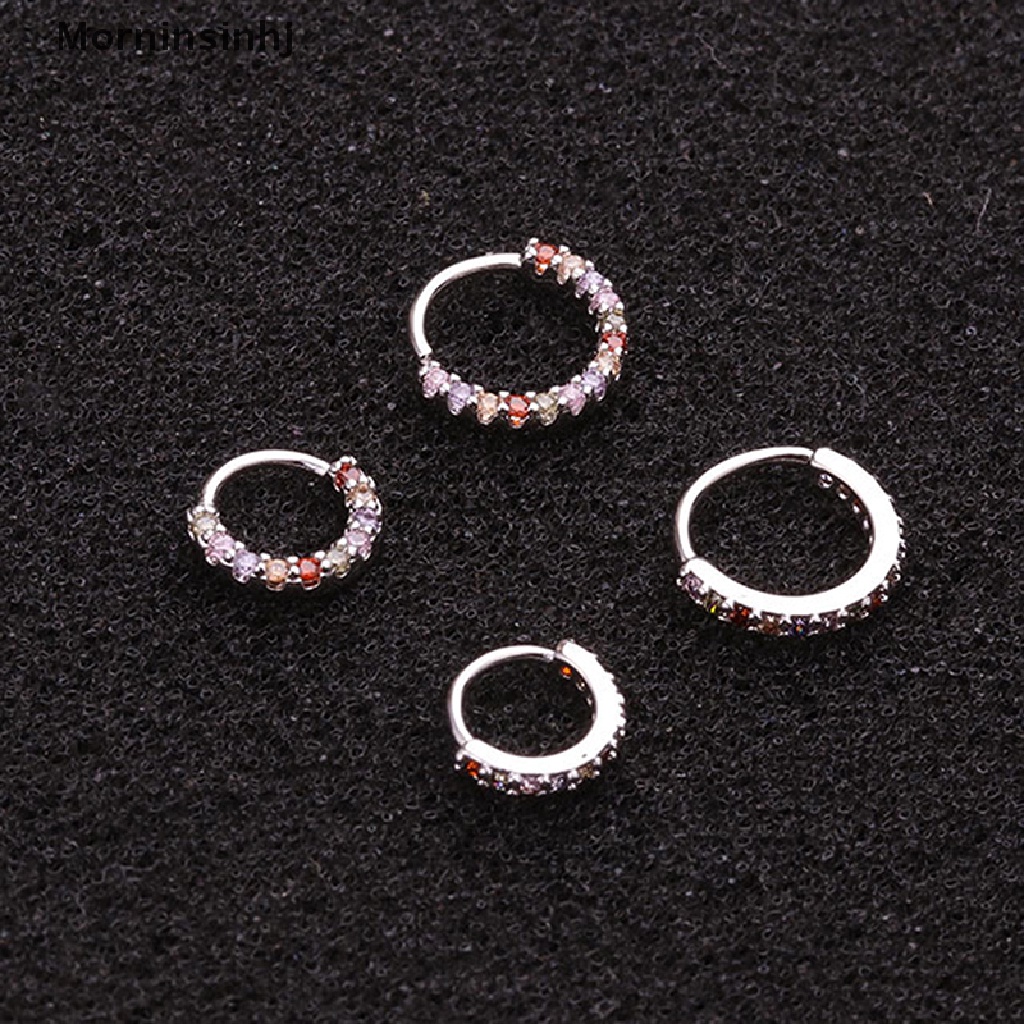 1 Pc Anting Hoop Bahan Stainless Steel Ukuran 6 / 8 / 10mm Dengan Zircon