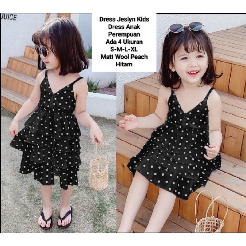 Dress Anak Perempuan Tali Pundak Motif Polkadot/Dress Jeslyn Kids 1-5 Tahun Matt Wool Peach