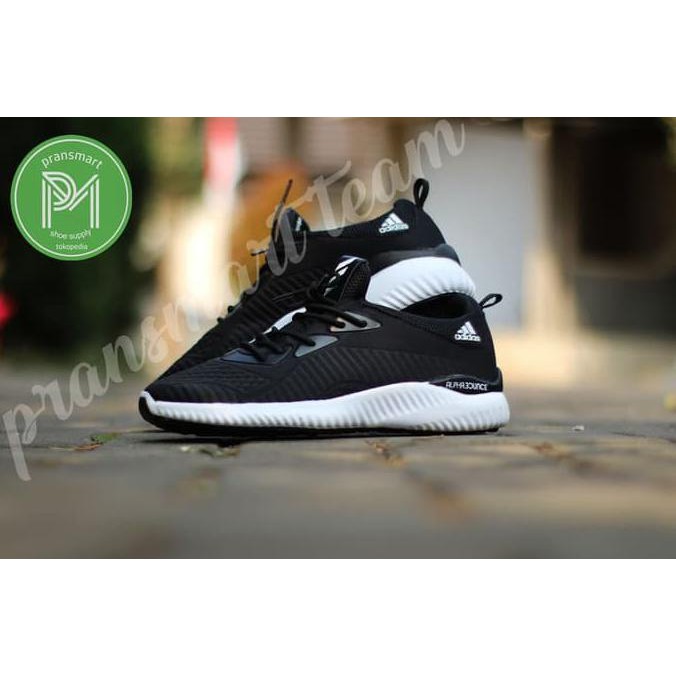 Sepatu Sneakers Olahraga Adidas Alphabounce 2.0 Hitam Putih Polos