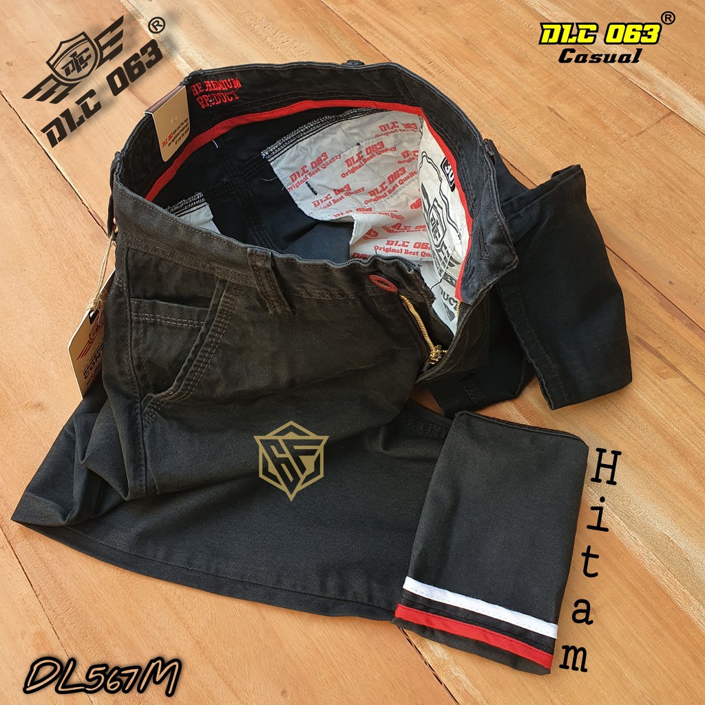 DLC063-Celana chino panjang original SELVED kanvas canvas reguler standart hitam terbaru bisa cod non street asli