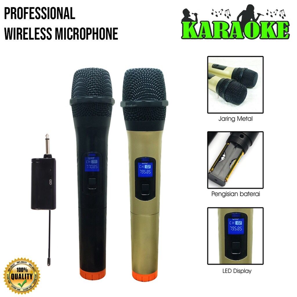 Mic Karaoke DUAL Microphone Wireless Tanpa Kabel MIC2 ERRLY MIC-02 Digital LED Mic Karaoke GENGGAM