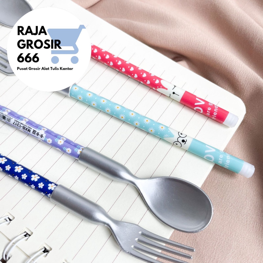 

Pensil Sendok Garpu bensia pencil alat tulis kantor lucu imut Pensil Sendok Grapu bermotif cute unik Alat Tulis Kantor