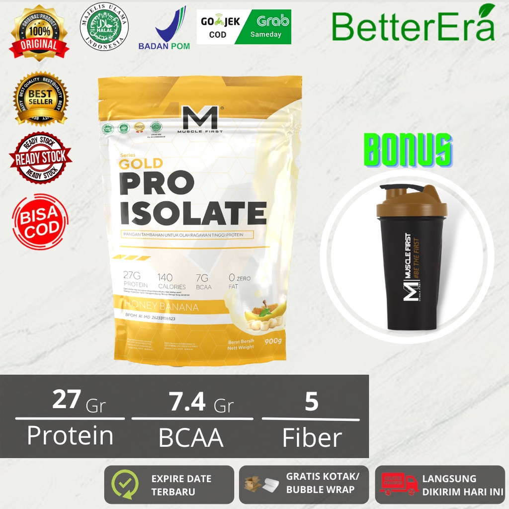 Muscle First Gold Pro Isolate Whey Protein 2 LBS -M1 Rasa Honey Banana FREE Shaker