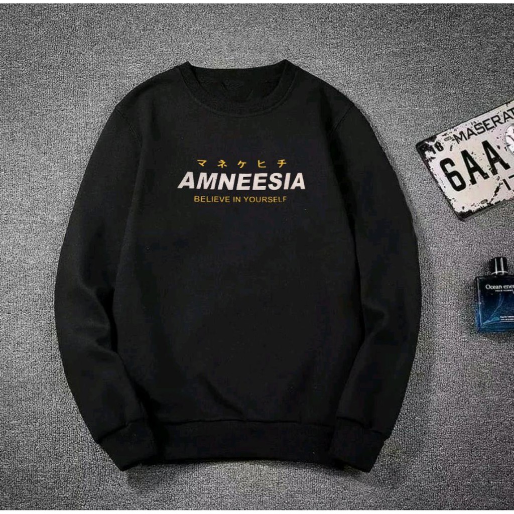 SWEATER UNISEX AMNESIA//ATASAN UNISEX KEREN FLEECE PREMIUM TEBAL TERBARU,