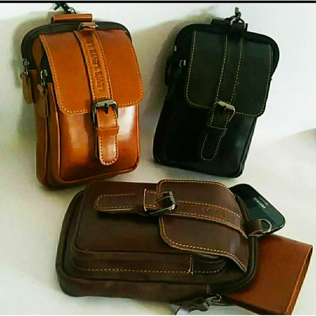 Tas Selempang Kulit Asli - Tas Pria Untuk HP Kulit Asli - Tas Pinggang Simple Bag SB01