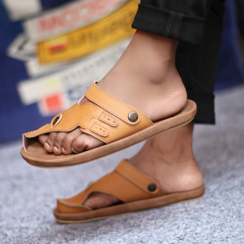 LUCKY Sandal Slide Jepit Pria Sendal Santai Pria Kulit Asli Casual Original Sandal Kulit