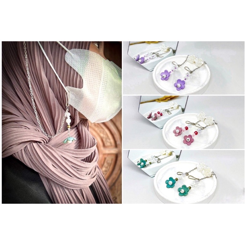 Strap Masker Bunga Hijab - non Hijab | Rantai Masker Bunga | Konektor Masker Gantung