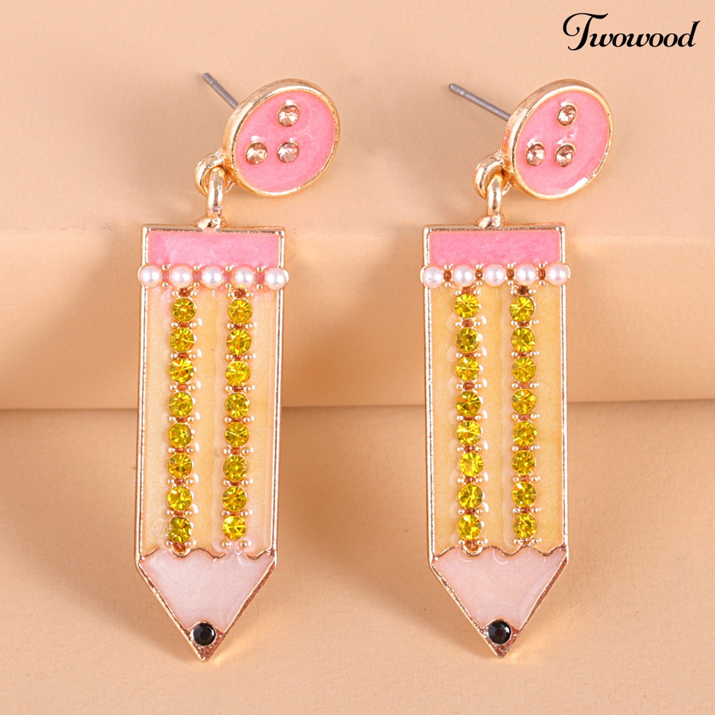 1 Pasang Anting Stud Mutiara Berlian Imitasi Bentuk Pensil Untuk Kencan