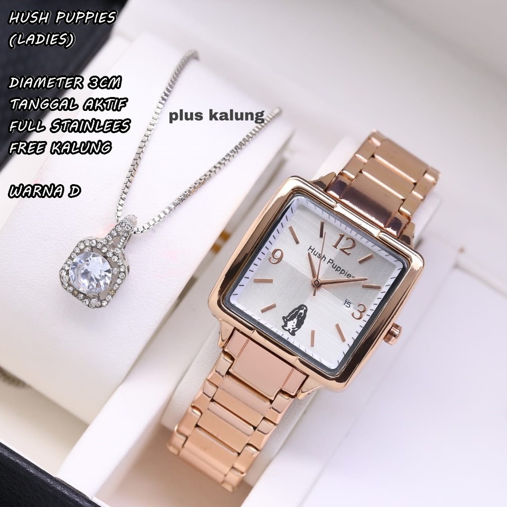 JAM TANGAN WANITA HUSH PUPPIES SEGI TANGGAL AKTIF FREE KALUNG