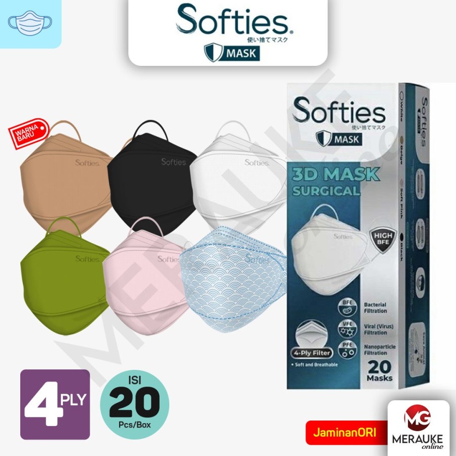 Masker SOFTIES Surgical 3D 4ply KF94 isi 20 pcs 3D Softies