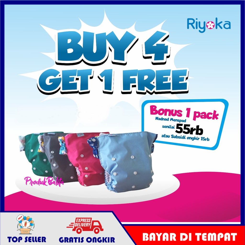 PROMO Popok Clodi Kain Cuci Ulang Riyoka Pant Celana Jumbo 7 -25 kg Beli 4 Gratis 1 pack Menspad