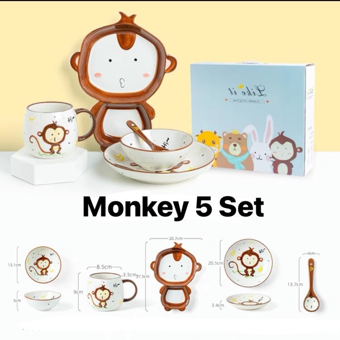 Monkey Kid set 5/Piring makan anak lucu Ceramic Keramik