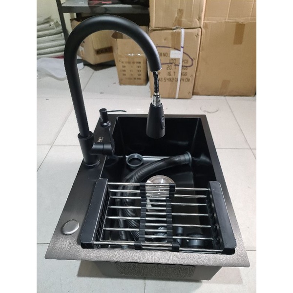 KITCHEN SINK BLACK HITAM / BAK CUCI PIRING STAINLESS 304 BLACK HITAM 60cm / 80cm TEBAL 3MM