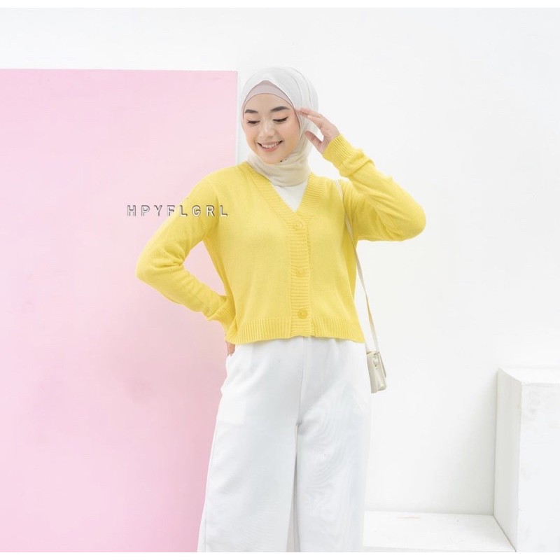 GFS Balona Cardigan Rajut Wanita Lengan Balon all size (ld 100-114)-Okti yeloow