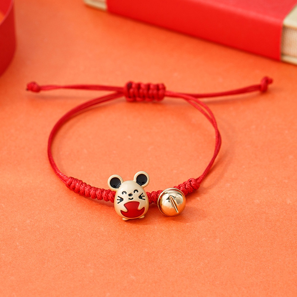 Hu Hu Hu Hu Hu Alat Bantu Pasang Kacamata♡ Gelang Tali Merah Adjustable Dengan Charm Tikus Zodiak Untuk Wanita