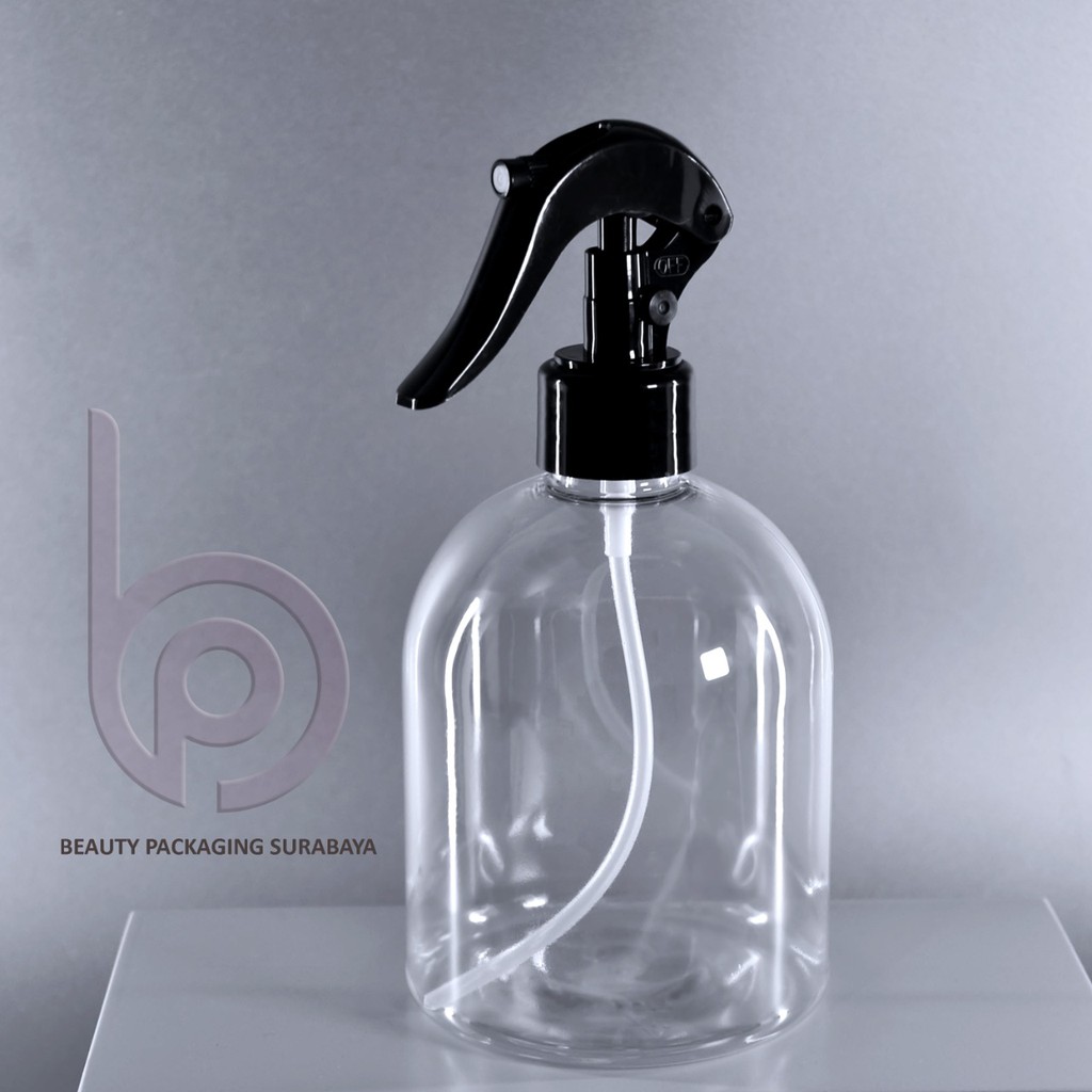 Botol Plastik PET 500ml Bulat Gentong Bening Tutup Spray Trigger Bebek Semprot