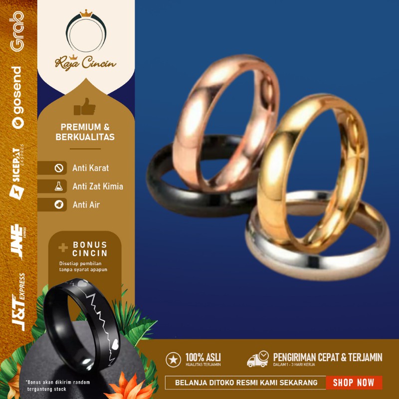 CINCIN TITANIUM WANITA PRIA PERAK EMAS KILAP