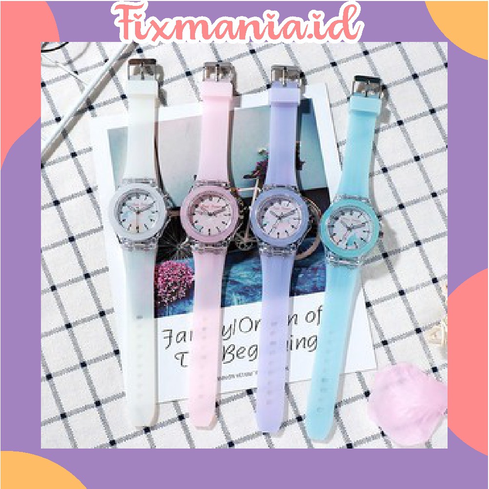 ~FIXMANIA~JT022 Jam Tangan Quartz Analog Casual Strap Jelly Anti Air Jam Tangan Silikon Led
