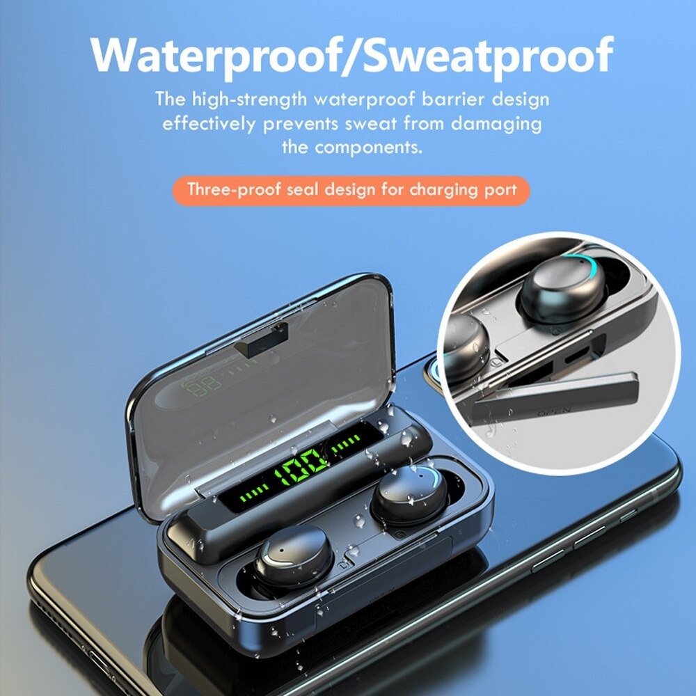 HOPE STORE  - （TERBARU）TWS Wireless Earphone Headset Bluetooth 5.0 With Mic 9D Bass HiFi Stereo Waterproof 2200mah Power Bank